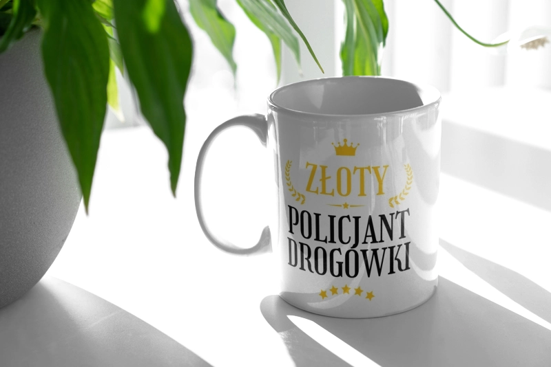 Złoty Policjant Drogówki - Kubek Biały