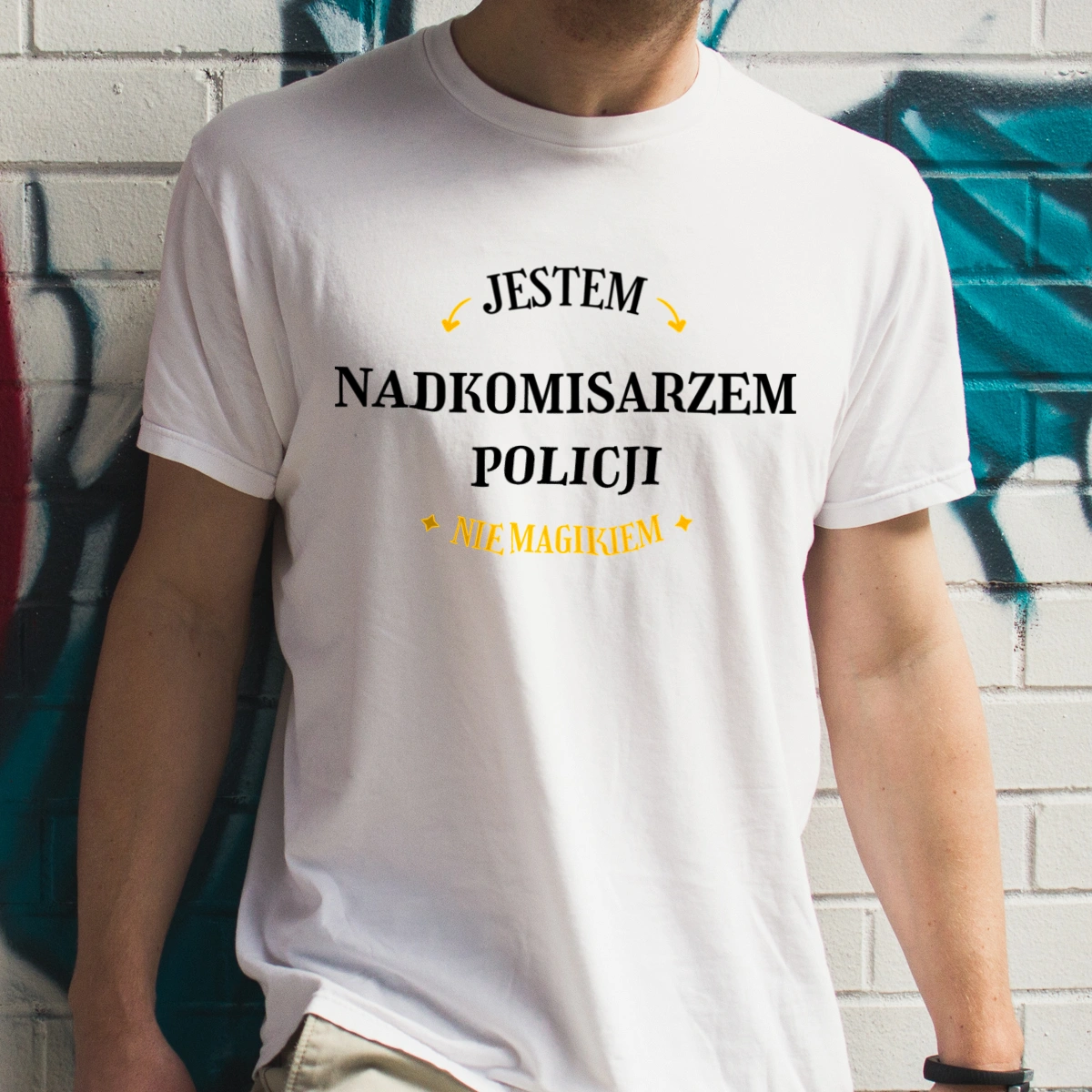 Jestem Nadkomisarzem Policji Nie Magikiem - Męska Koszulka Biała