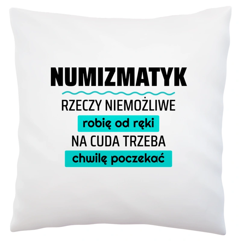 Numizmatyk - Rzeczy Niemożliwe Robię Od Ręki - Na Cuda Trzeba Chwilę Poczekać - Poduszka Biała