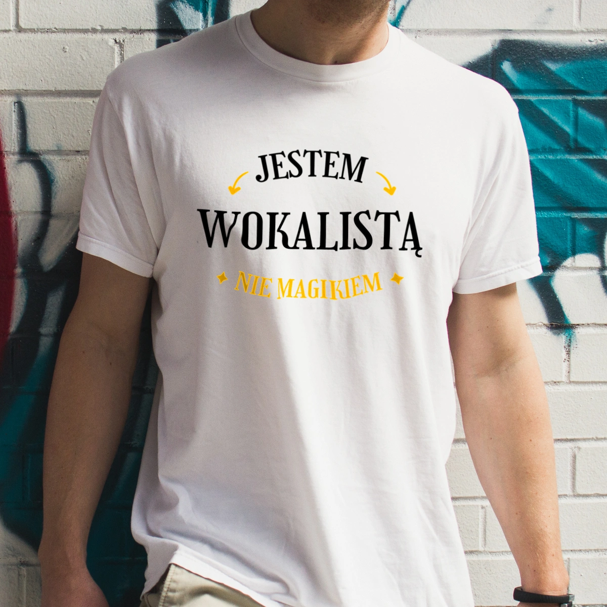 Jestem Wokalistą Nie Magikiem - Męska Koszulka Biała