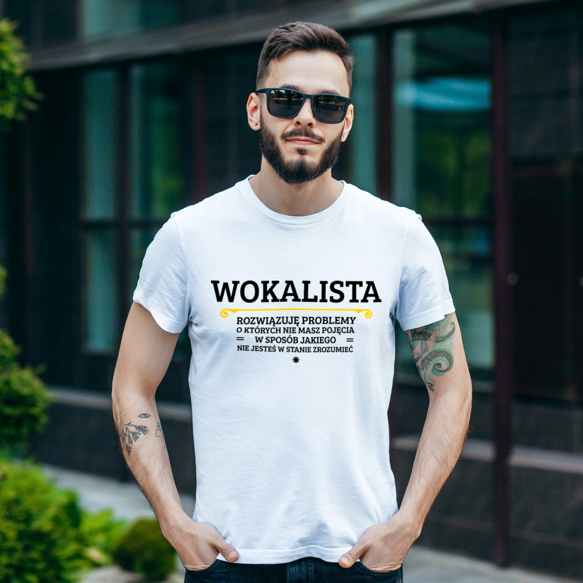 Wokalista - Rozwiązuje Problemy O Których Nie Masz Pojęcia - Męska Koszulka Biała