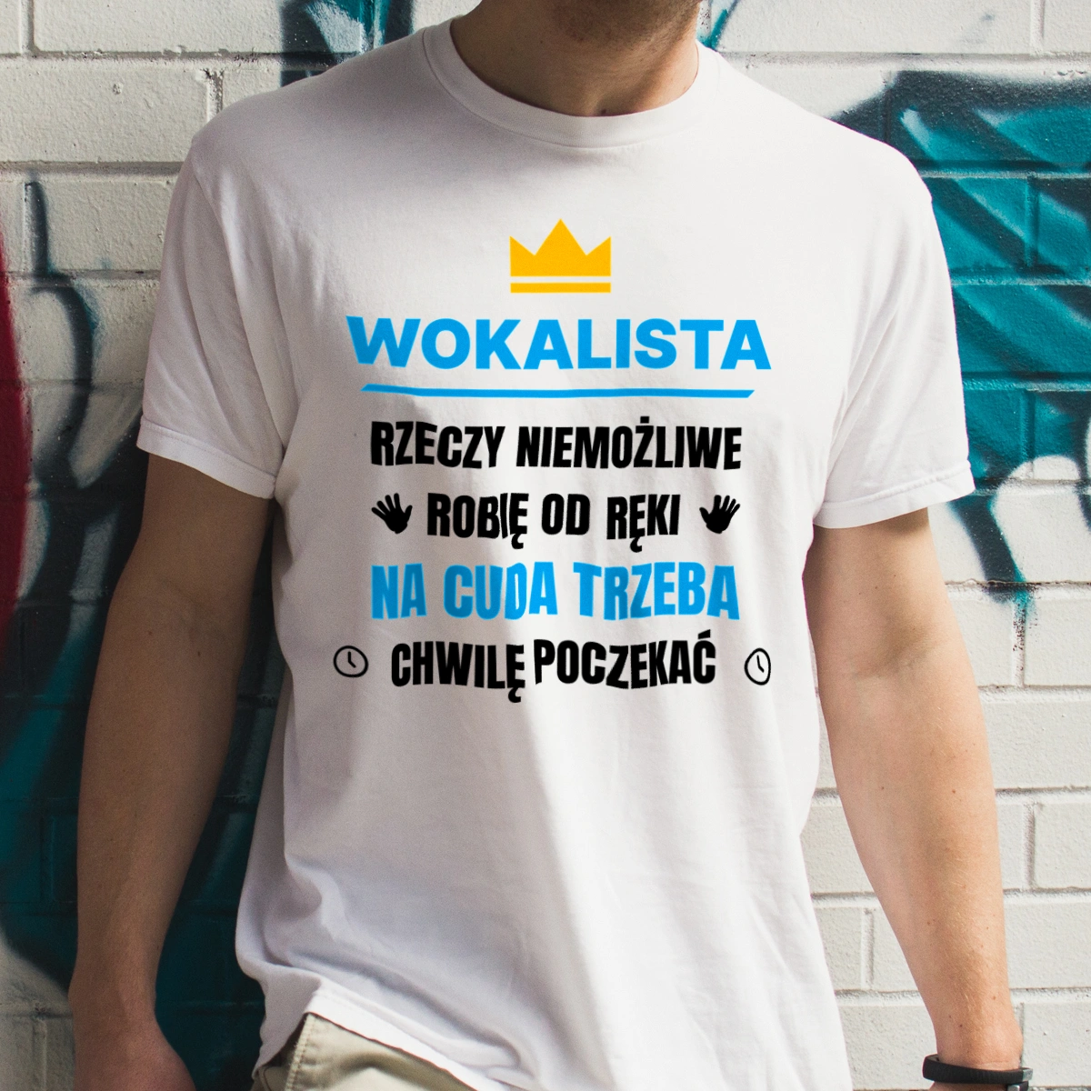 Wokalista Rzeczy Niemożliwe Robię Od Ręki - Męska Koszulka Biała