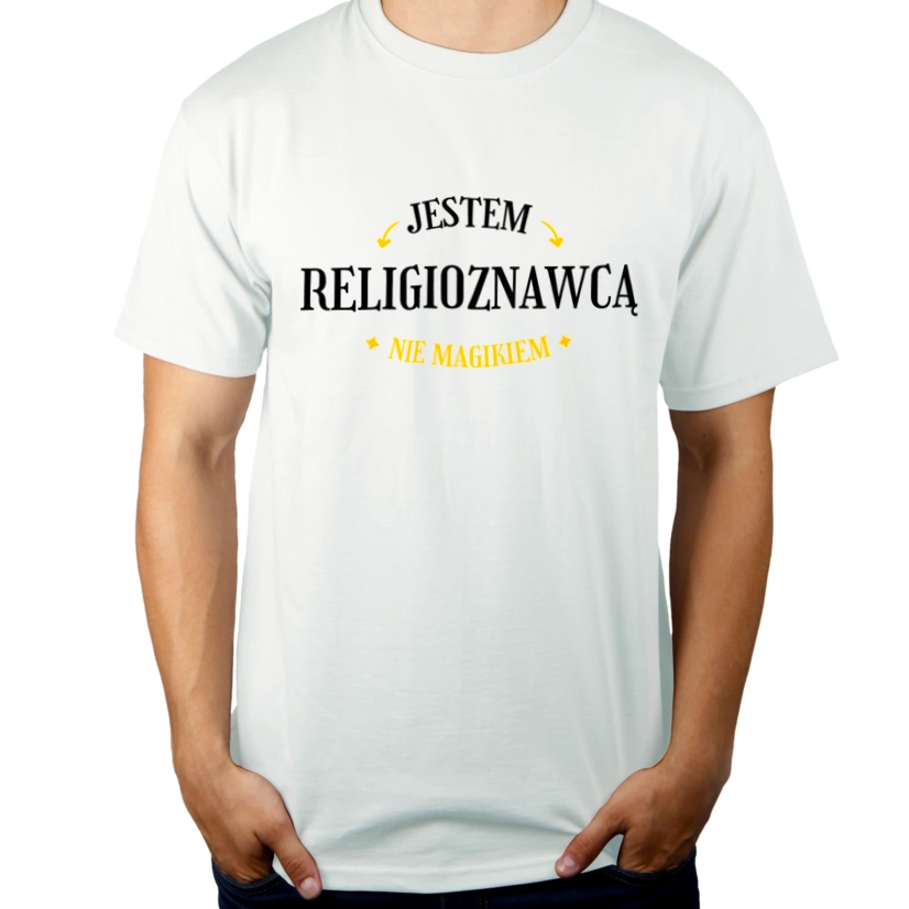 Jestem Religioznawcą Nie Magikiem - Męska Koszulka Biała