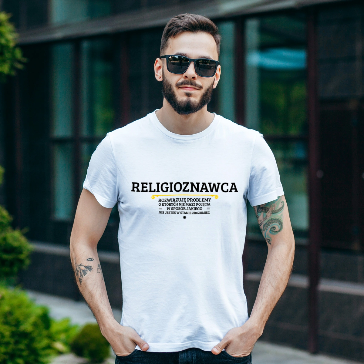 Religioznawca - Rozwiązuje Problemy O Których Nie Masz Pojęcia - Męska Koszulka Biała