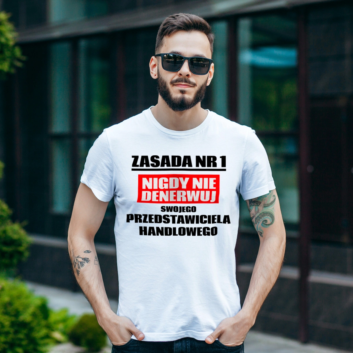 Zasada Nr 1 - Nigdy Nie Denerwuj Swojego Przedstawiciela Handlowego - Męska Koszulka Biała