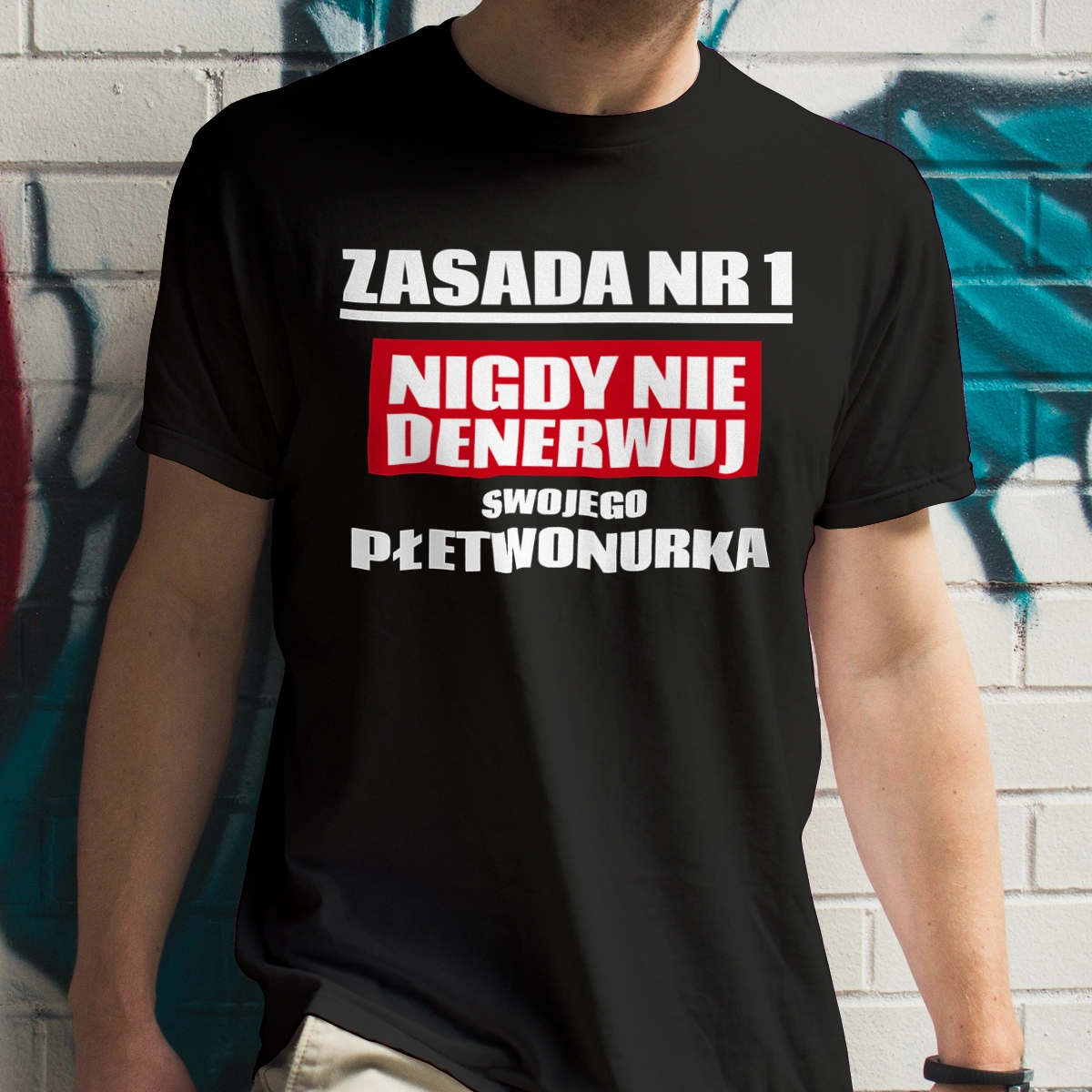 Zasada Nr 1 - Nigdy Nie Denerwuj Swojego Płetwonurka - Męska Koszulka Czarna