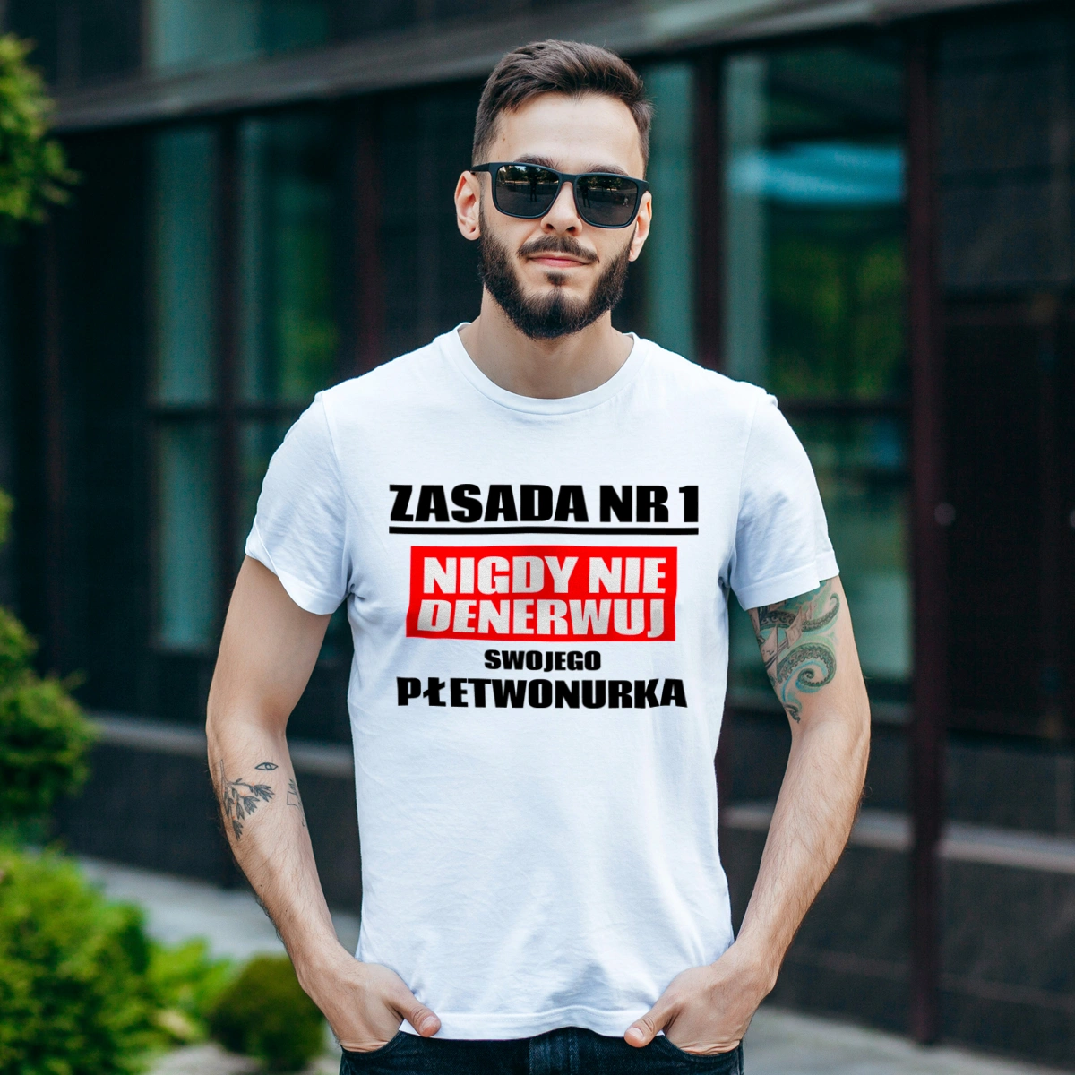 Zasada Nr 1 - Nigdy Nie Denerwuj Swojego Płetwonurka - Męska Koszulka Biała