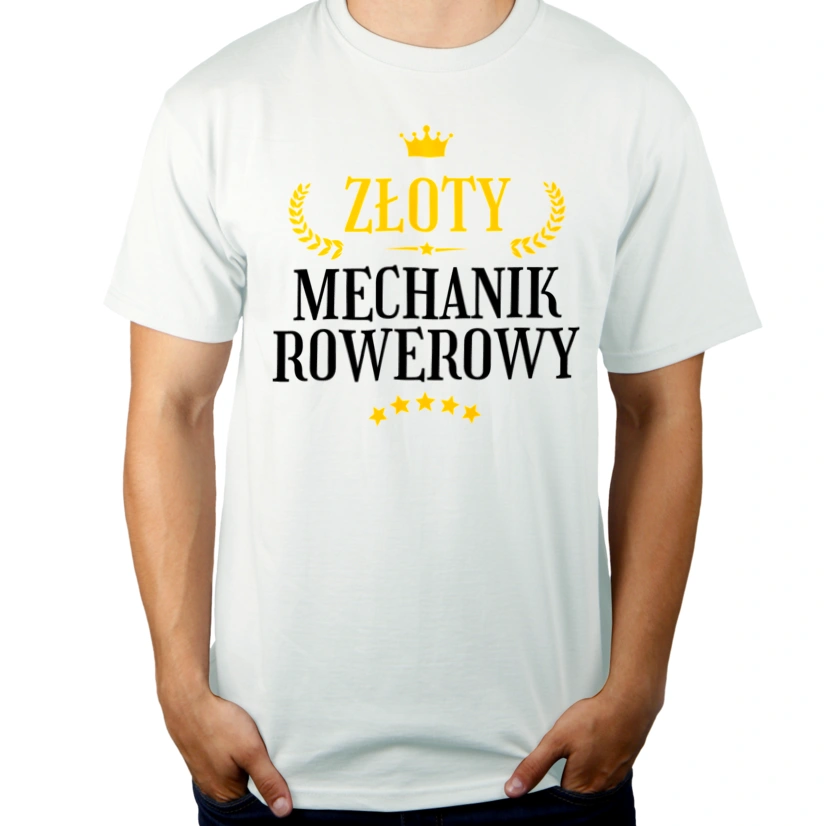 Złoty Mechanik Rowerowy - Męska Koszulka Biała