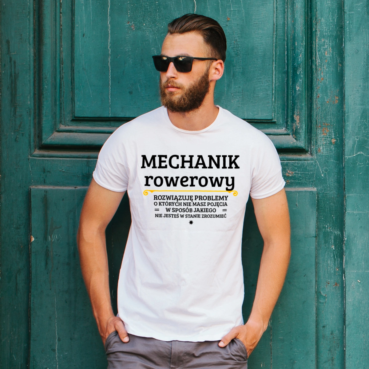 Mechanik Rowerowy - Rozwiązuje Problemy O Których Nie Masz Pojęcia - Męska Koszulka Biała