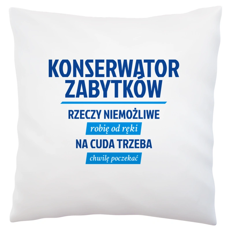 Konserwator Zabytków - Rzeczy Niemożliwe Robię Od Ręki - Na Cuda Trzeba Chwilę Poczekać - Poduszka Biała