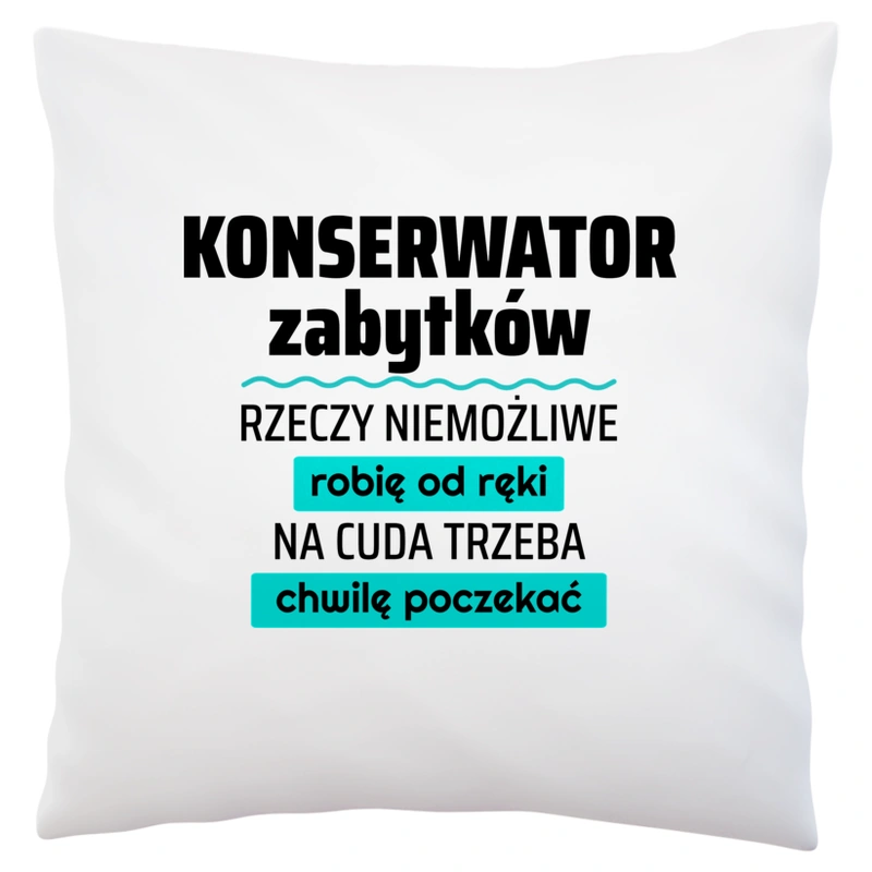 Konserwator Zabytków - Rzeczy Niemożliwe Robię Od Ręki - Na Cuda Trzeba Chwilę Poczekać - Poduszka Biała