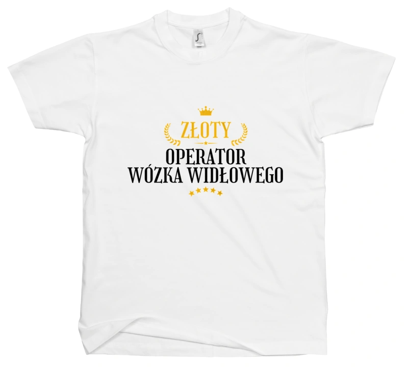 Złoty operator wózka widłowego - Męska Koszulka Biała