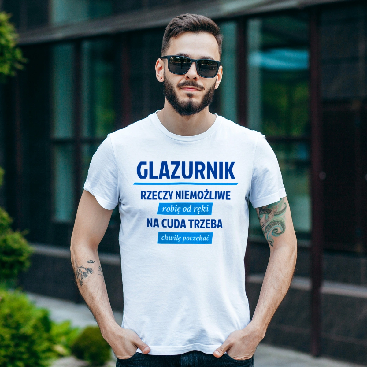 Glazurnik - Rzeczy Niemożliwe Robię Od Ręki - Na Cuda Trzeba Chwilę Poczekać - Męska Koszulka Biała