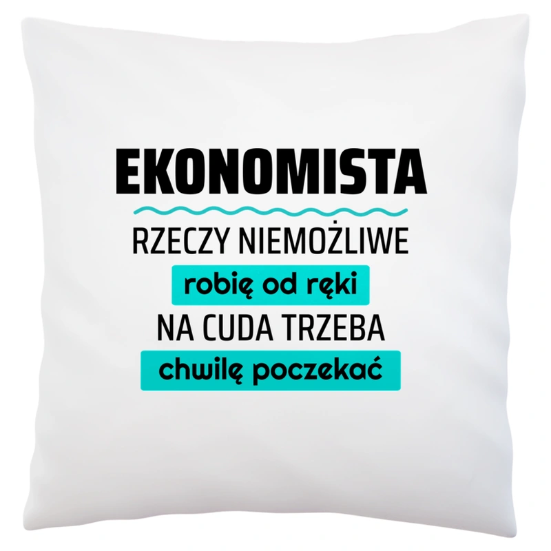 Ekonomista - Rzeczy Niemożliwe Robię Od Ręki - Na Cuda Trzeba Chwilę Poczekać - Poduszka Biała