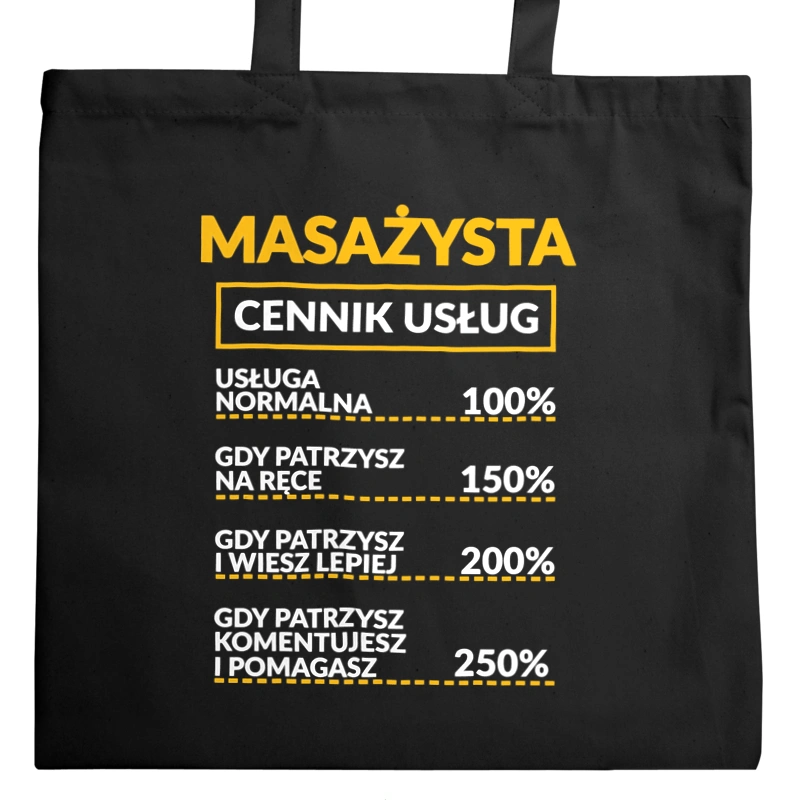 Masażysta - Cennik Usług - Torba Na Zakupy Czarna