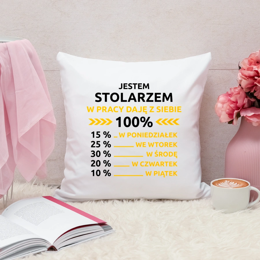 stolarz w pracy daje z siebie 100%  - Poduszka Biała