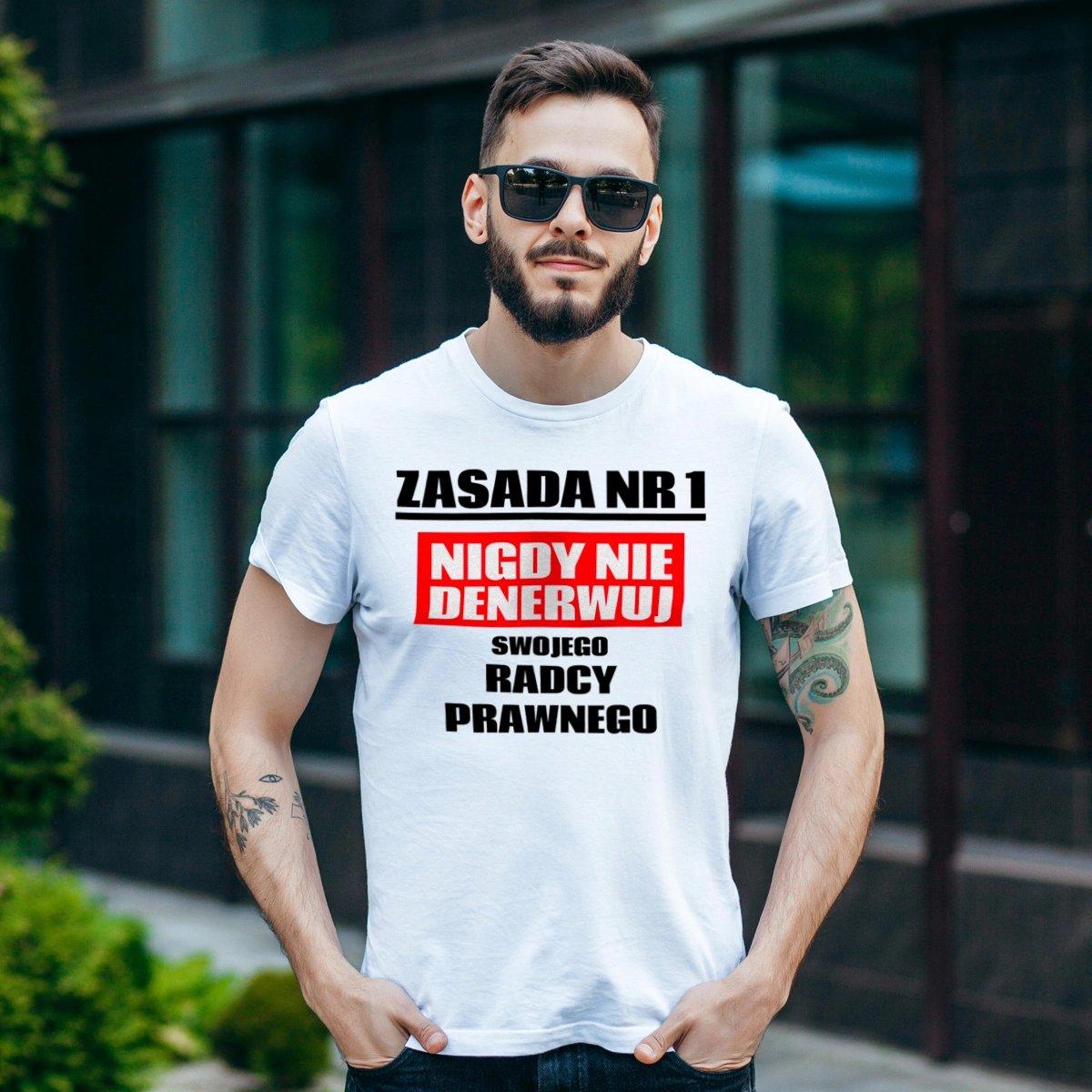 Zasada Nr 1 - Nigdy Nie Denerwuj Swojego Radcy Prawnego - Męska Koszulka Biała