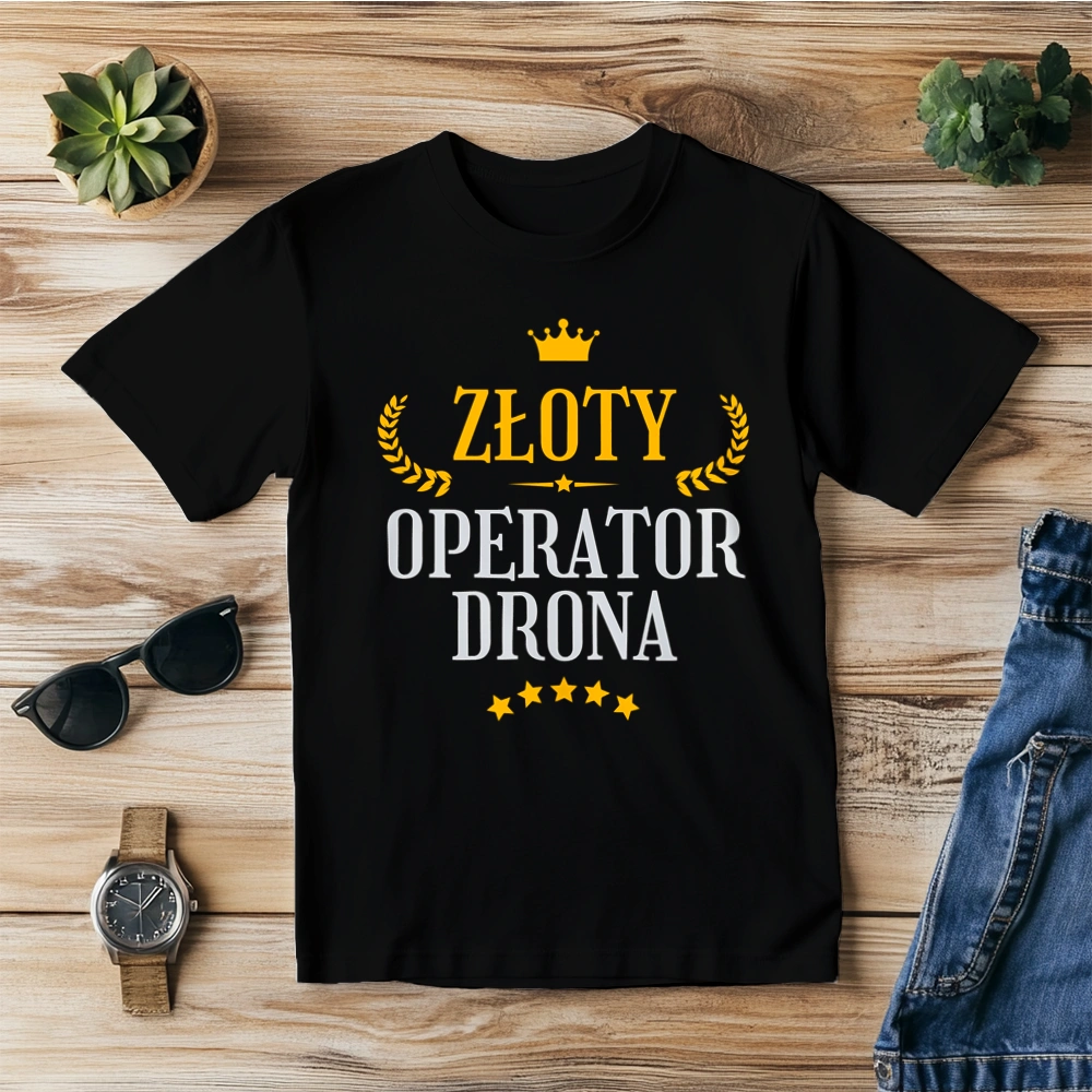 Złoty Operator Drona - Męska Koszulka Czarna