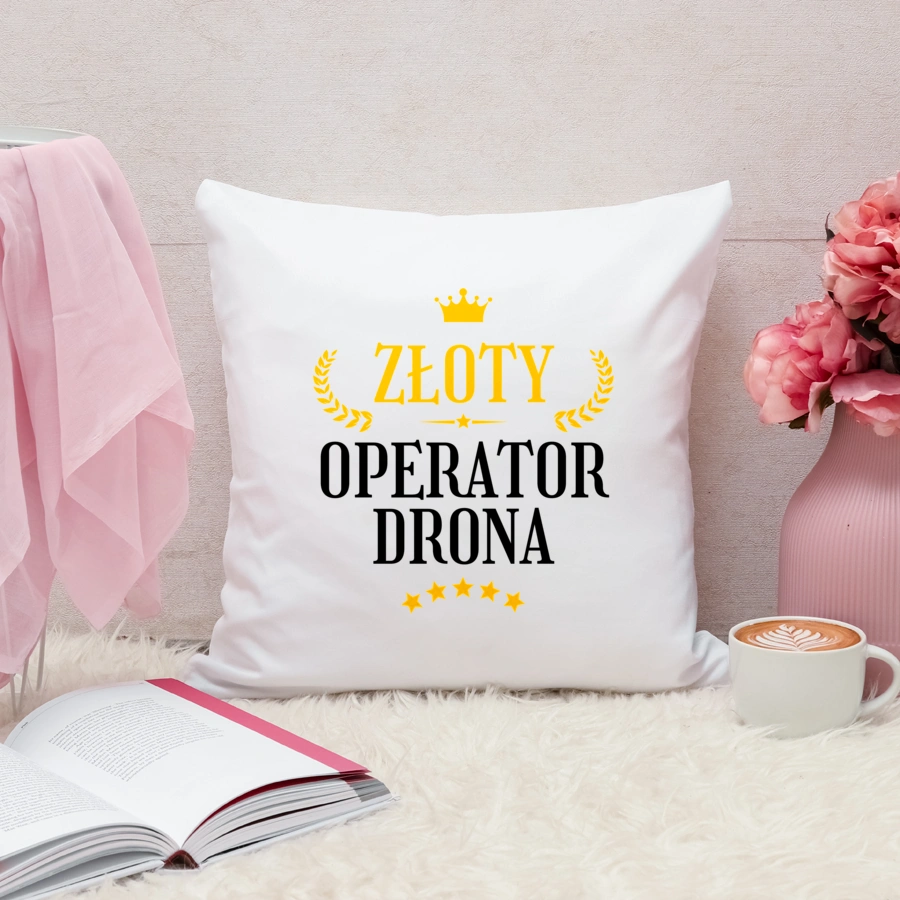 Złoty Operator Drona - Poduszka Biała