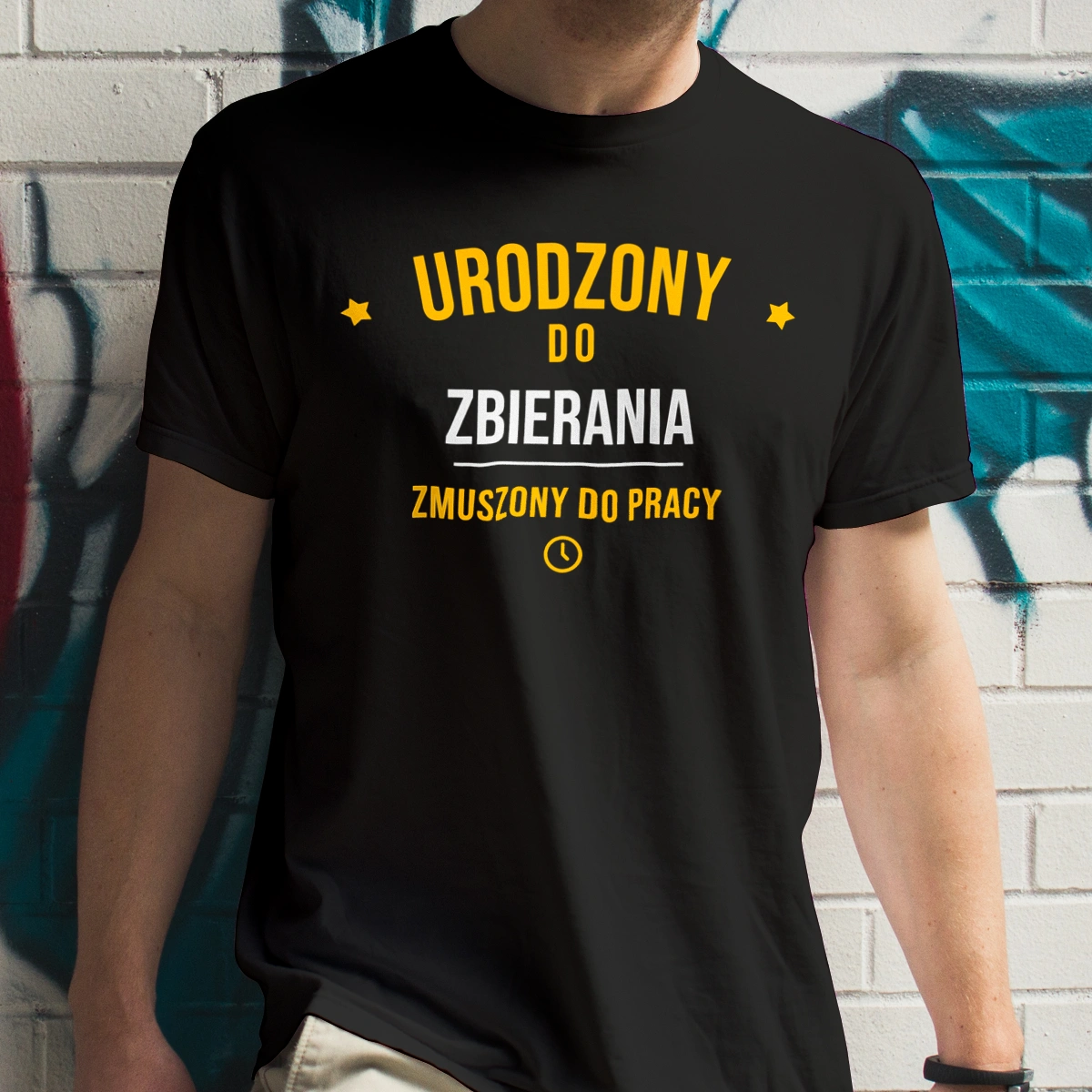 Urodzony Do Zbierania Znaczków Zmuszony Do Pracy - Męska Koszulka Czarna