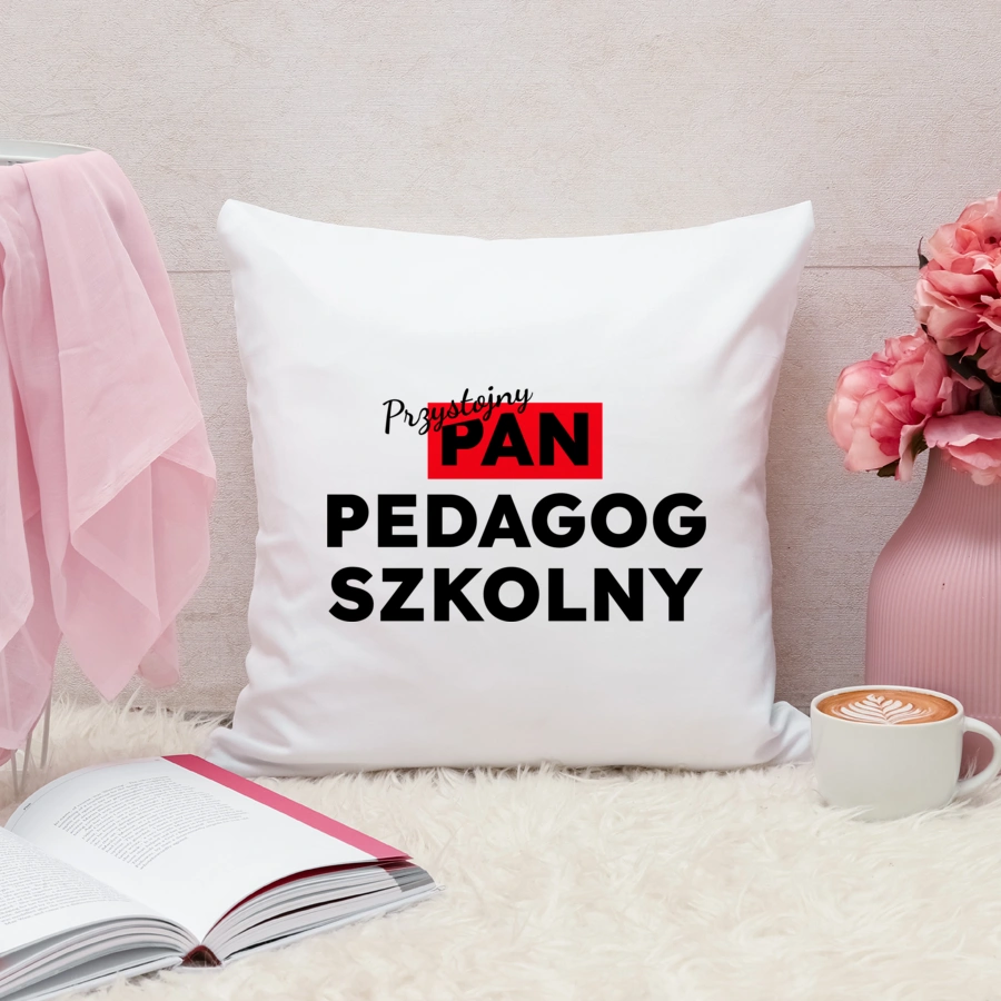 Przystojny Pan Pedagog Szkolny - Poduszka Biała