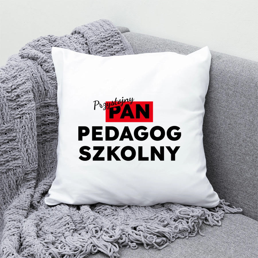 Przystojny Pan Pedagog Szkolny - Poduszka Biała