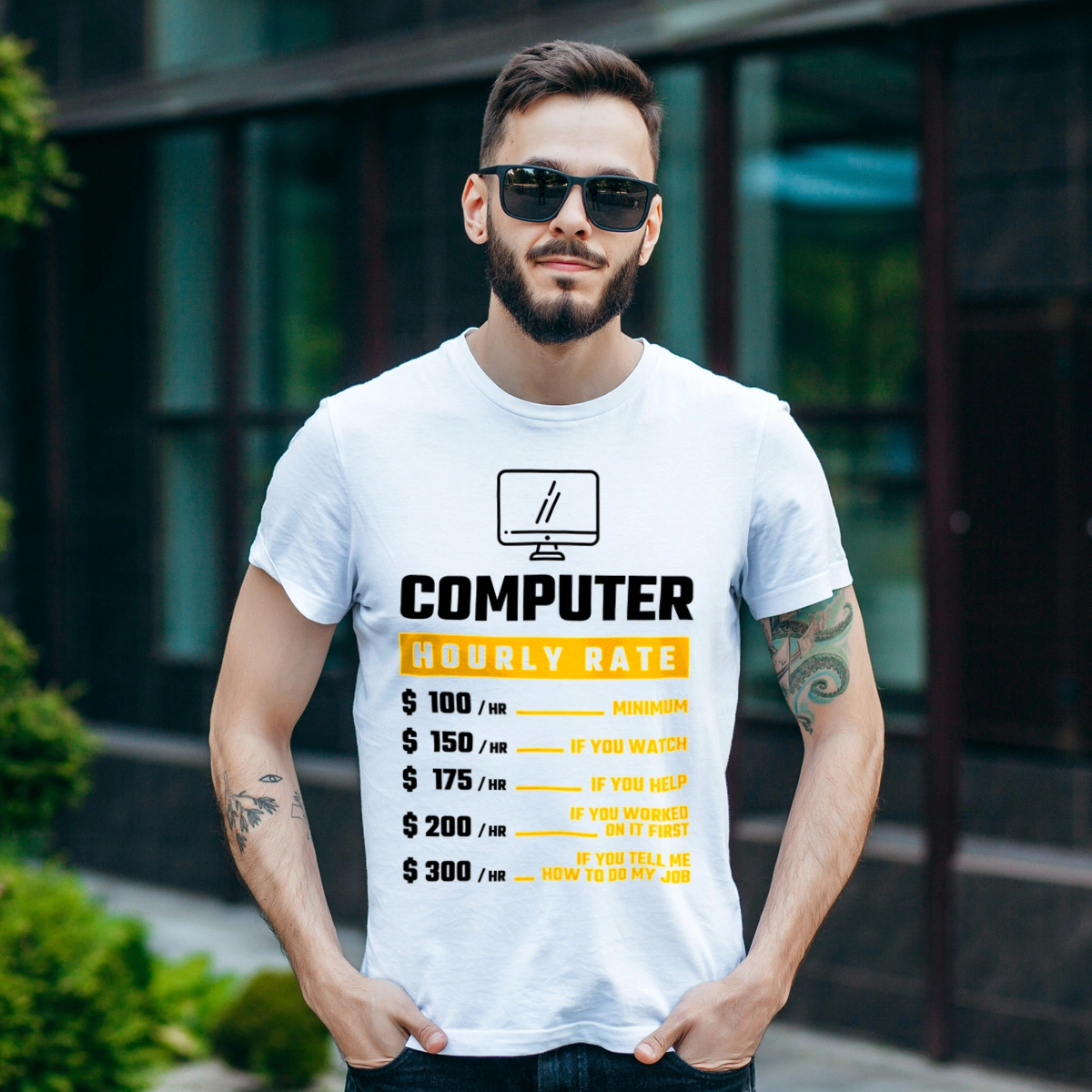 Hourly Rate Computer Scientist - Męska Koszulka Biała