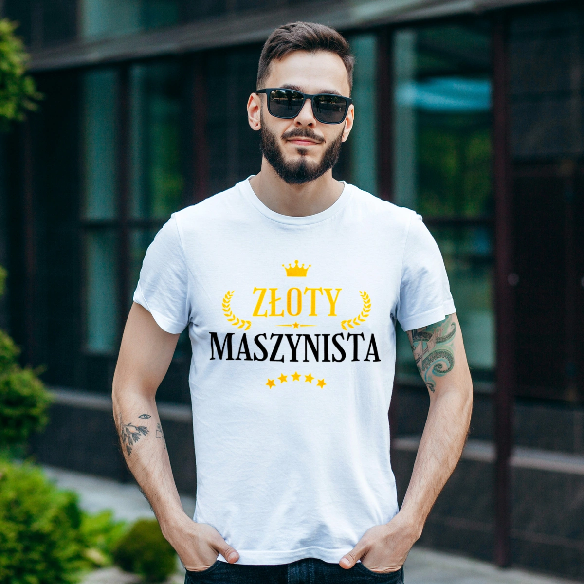 Złoty Maszynista - Męska Koszulka Biała