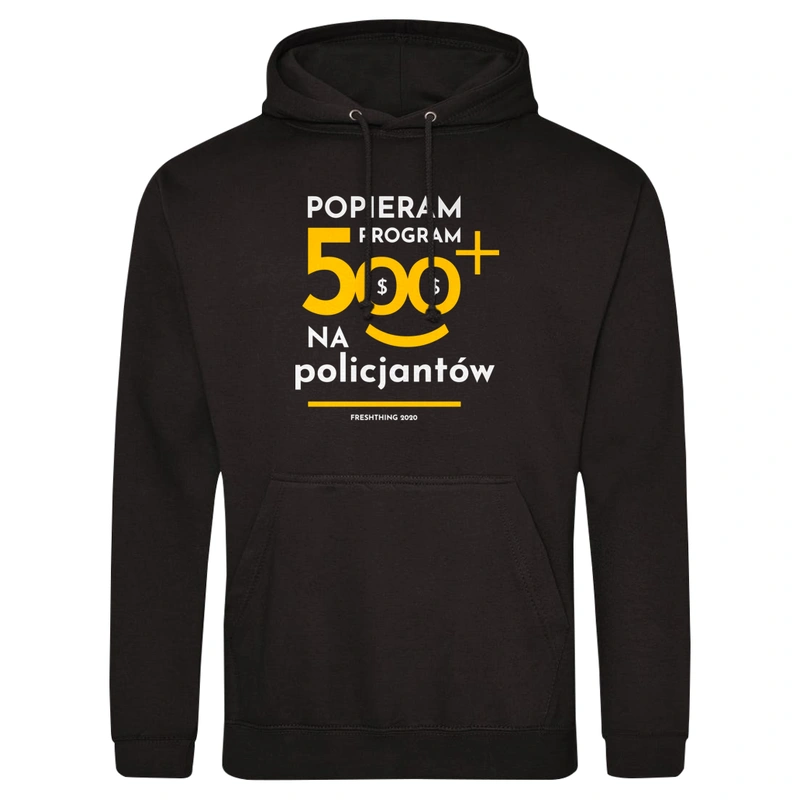 Program 500 Plus Na Policjantów - Męska Bluza z kapturem Czarna