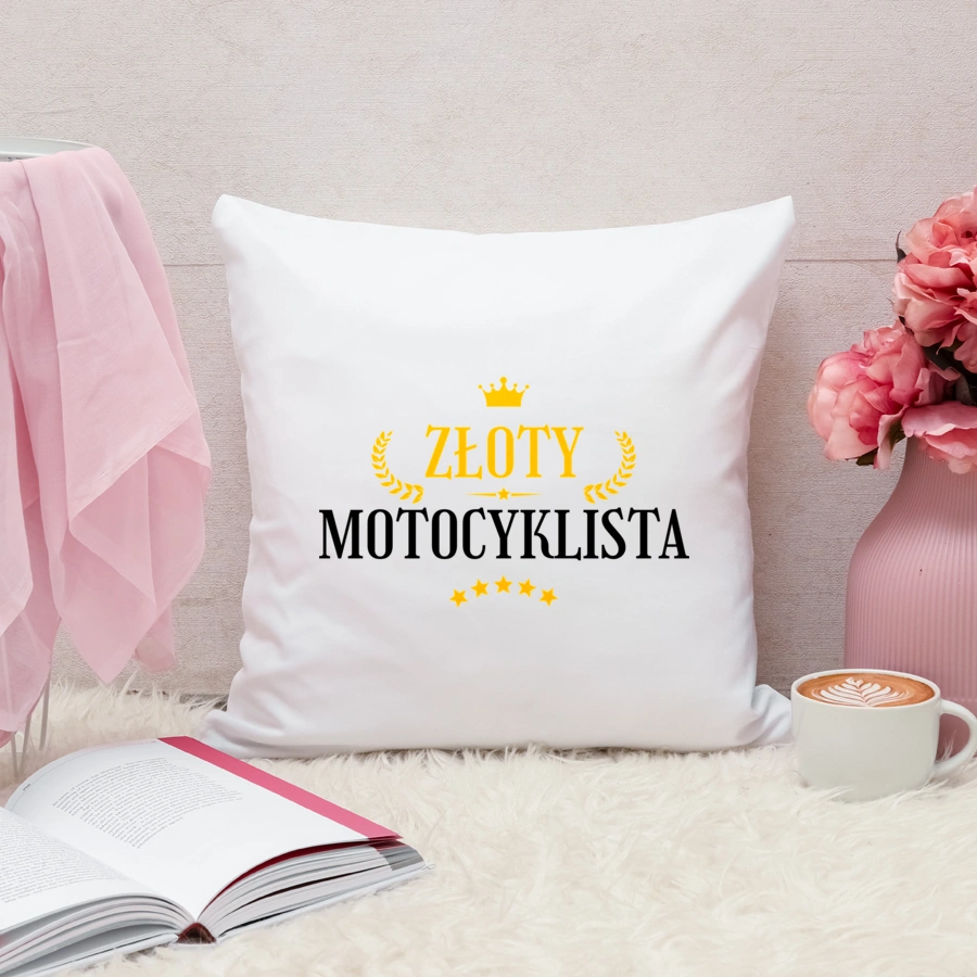 Złoty Motocyklista - Poduszka Biała