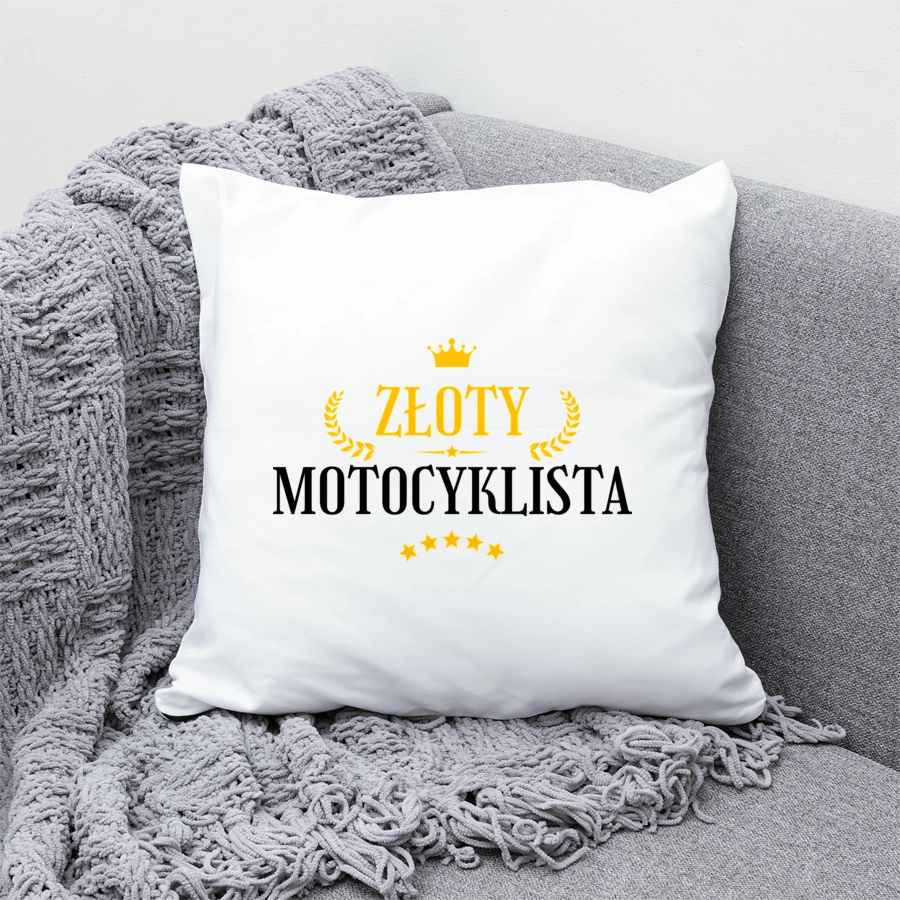 Złoty Motocyklista - Poduszka Biała