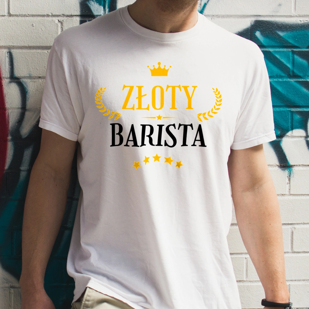 Złoty Barista - Męska Koszulka Biała