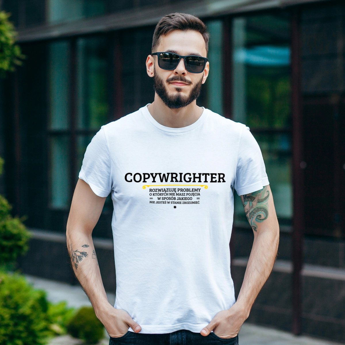 Copywrighter - Rozwiązuje Problemy O Których Nie Masz Pojęcia - Męska Koszulka Biała