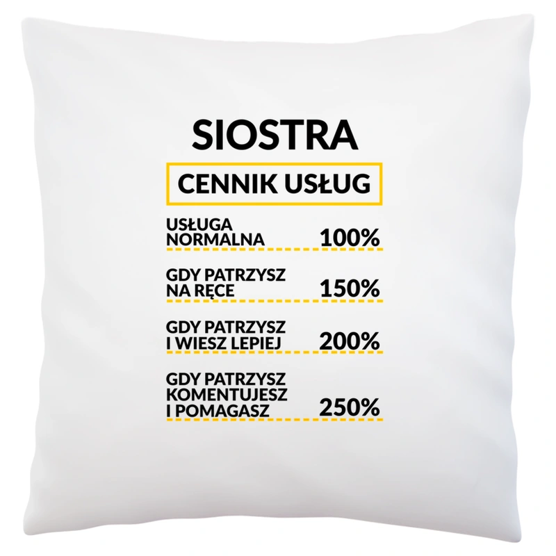 Siostra - Cennik Usług - Poduszka Biała