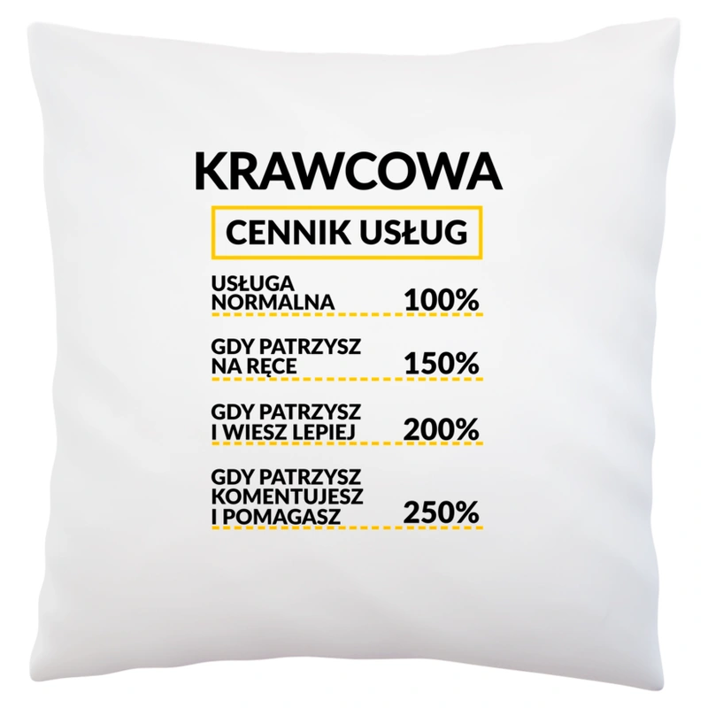 Krawcowa - Cennik Usług - Poduszka Biała