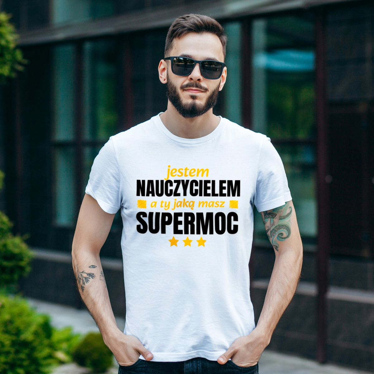 Nauczyciel Supermoc Dzień Nauczyciela - Męska Koszulka Biała