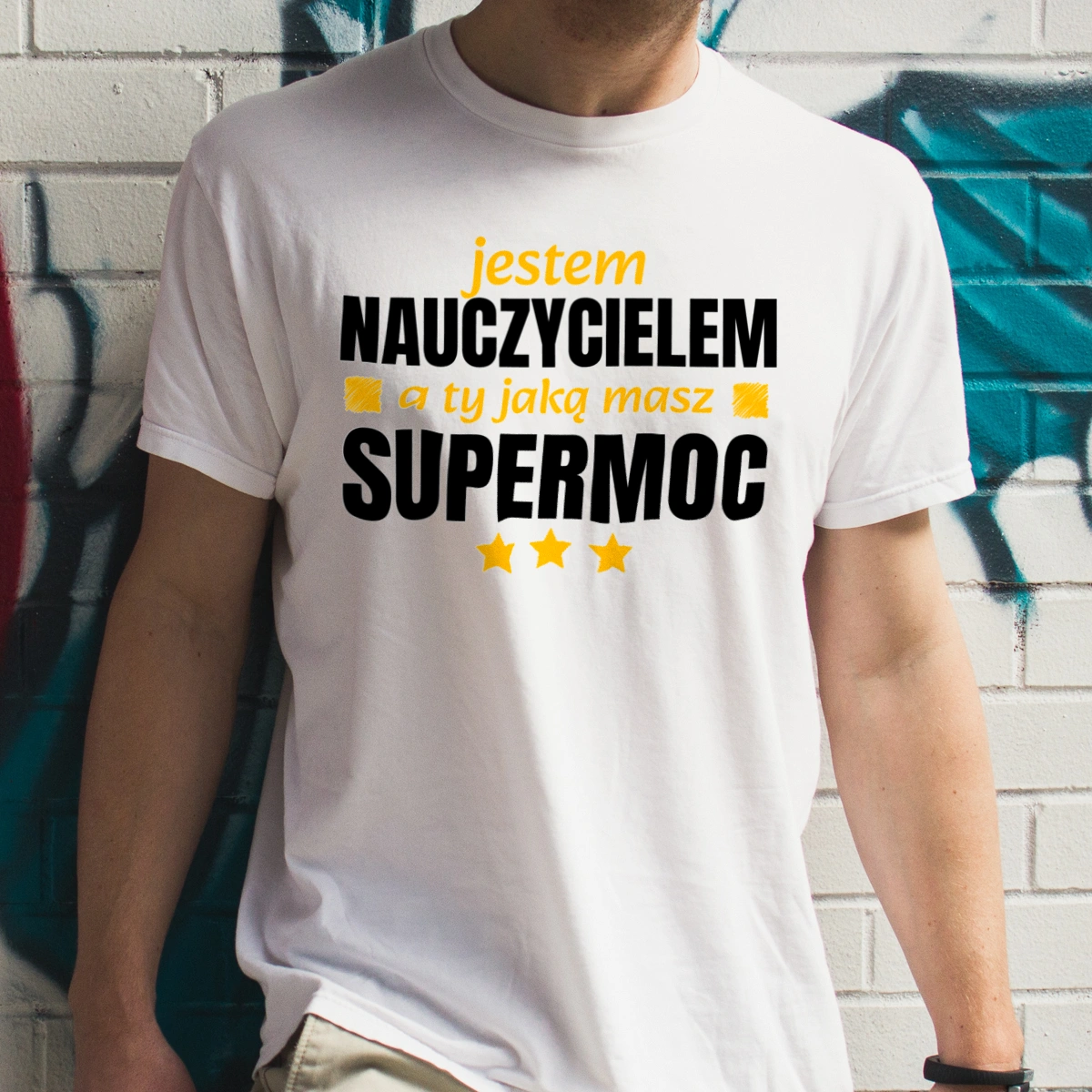 Nauczyciel Supermoc Dzień Nauczyciela - Męska Koszulka Biała