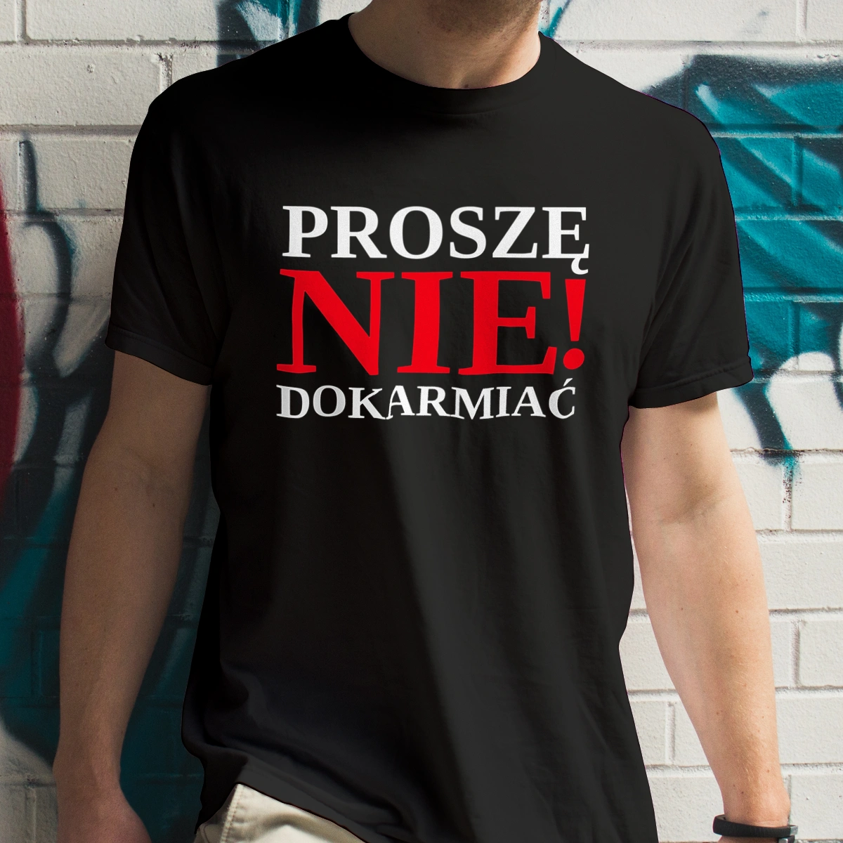 Proszę nie dokarmiać - Męska Koszulka Czarna