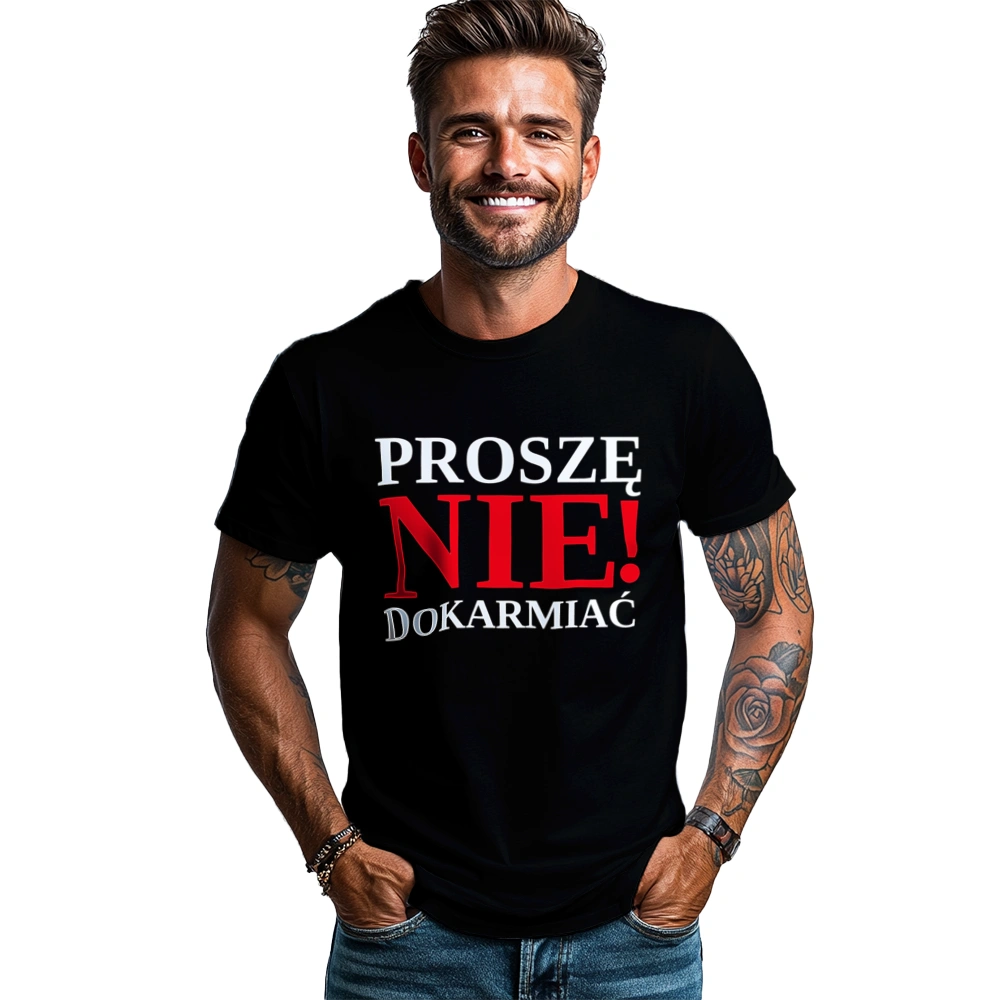 Proszę nie dokarmiać - Męska Koszulka Czarna