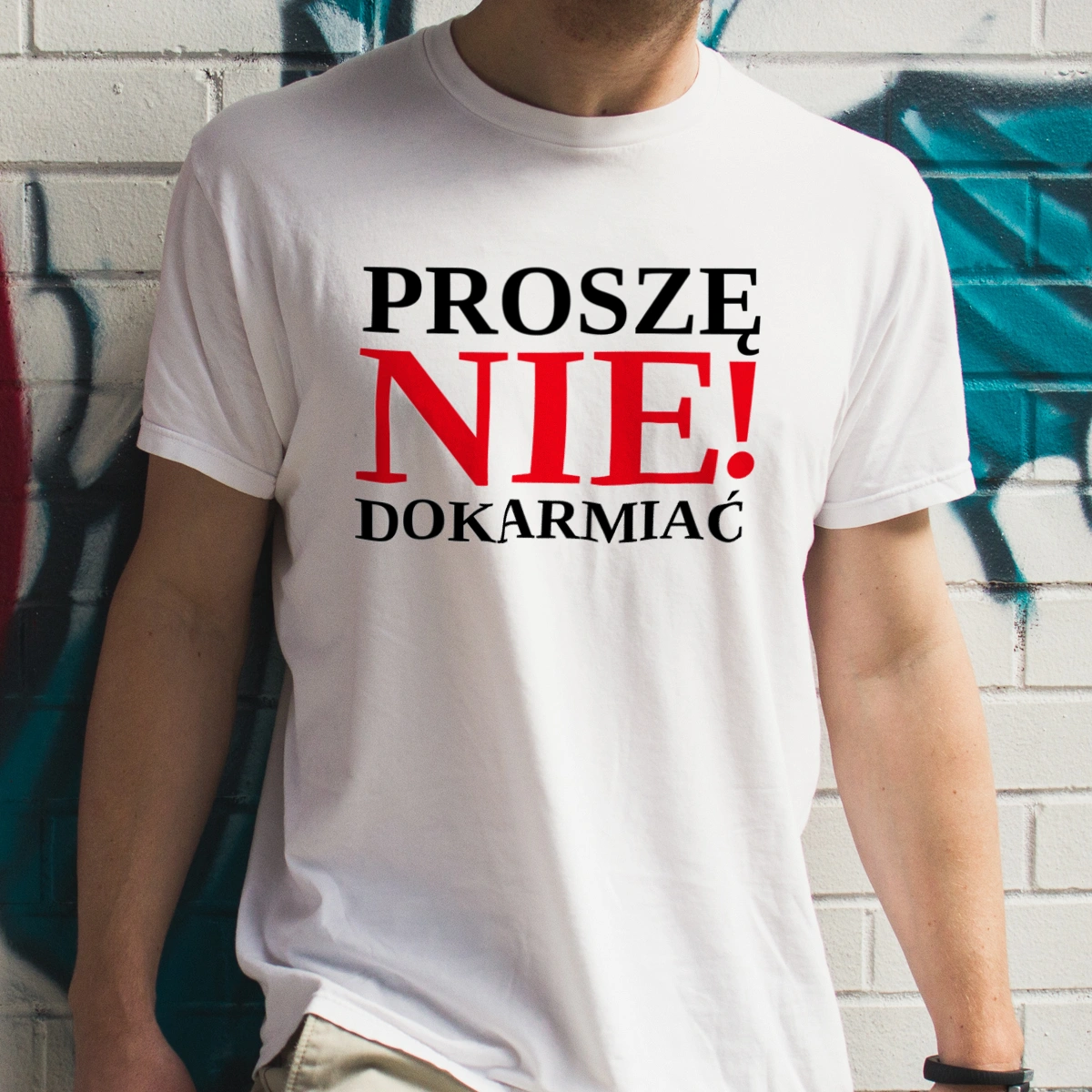 Proszę nie dokarmiać - Męska Koszulka Biała