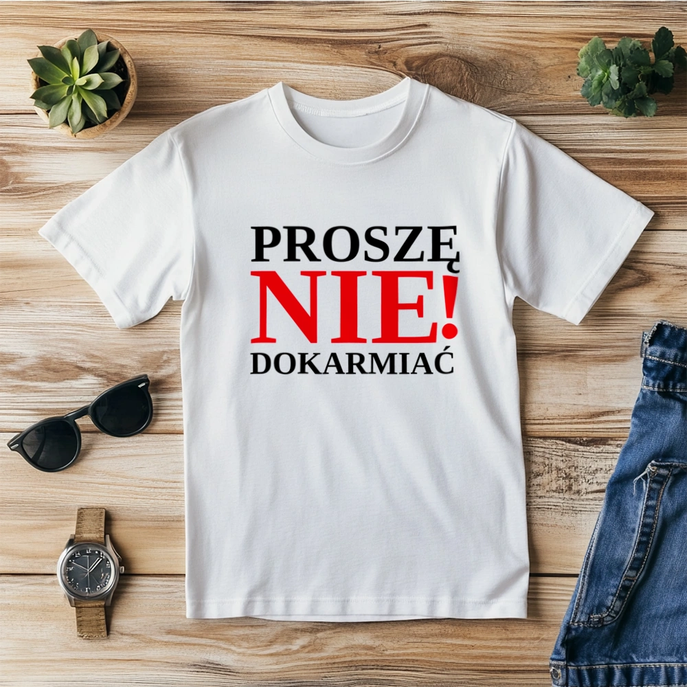 Proszę nie dokarmiać - Męska Koszulka Biała