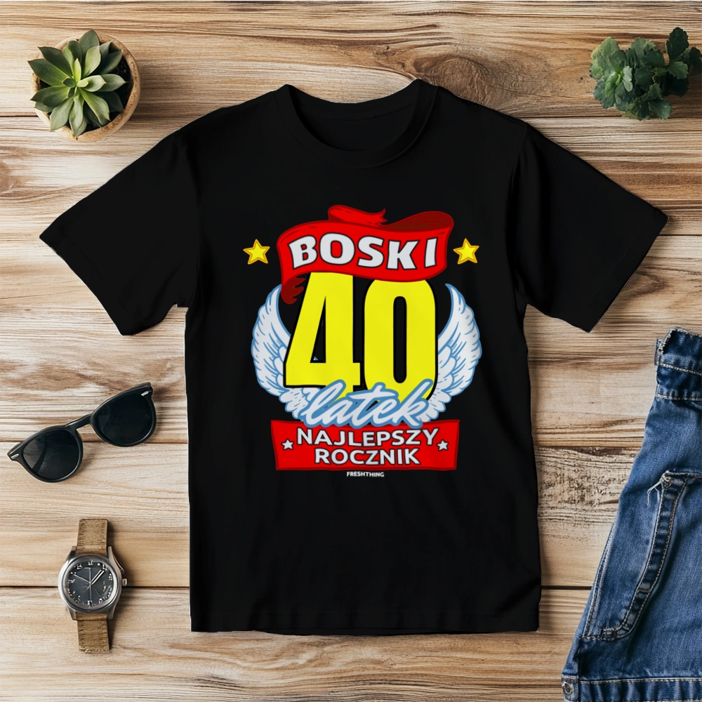 Boski 40Latek - Męska Koszulka Czarna