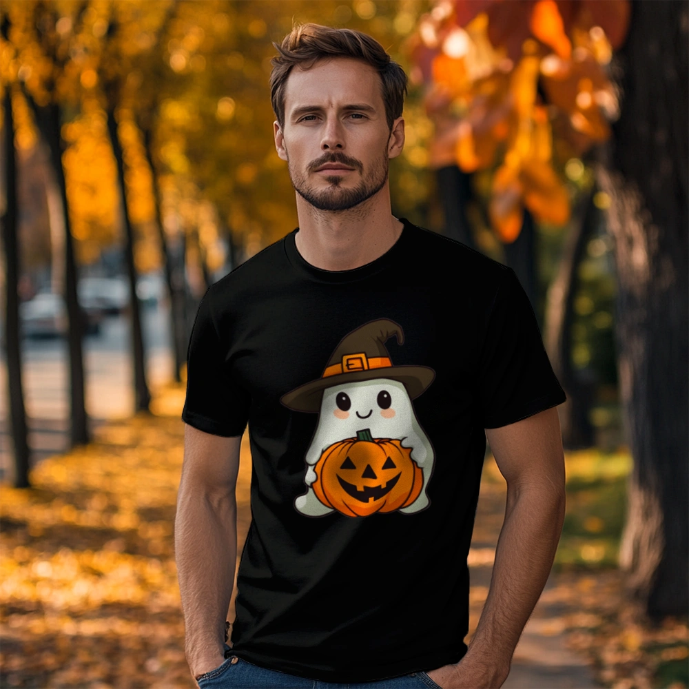 Duszek Dynia Halloween  - Męska Koszulka Czarna