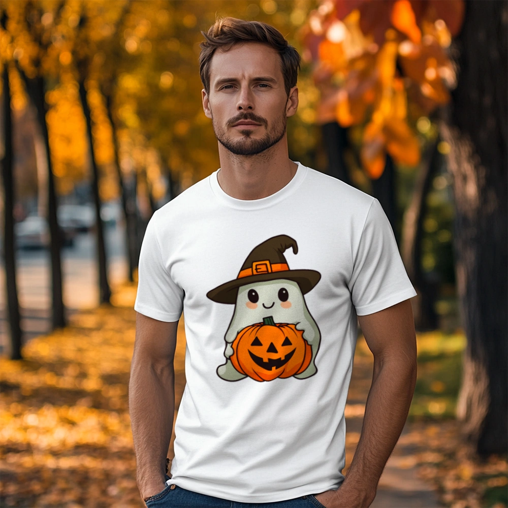 Duszek Dynia Halloween  - Męska Koszulka Biała