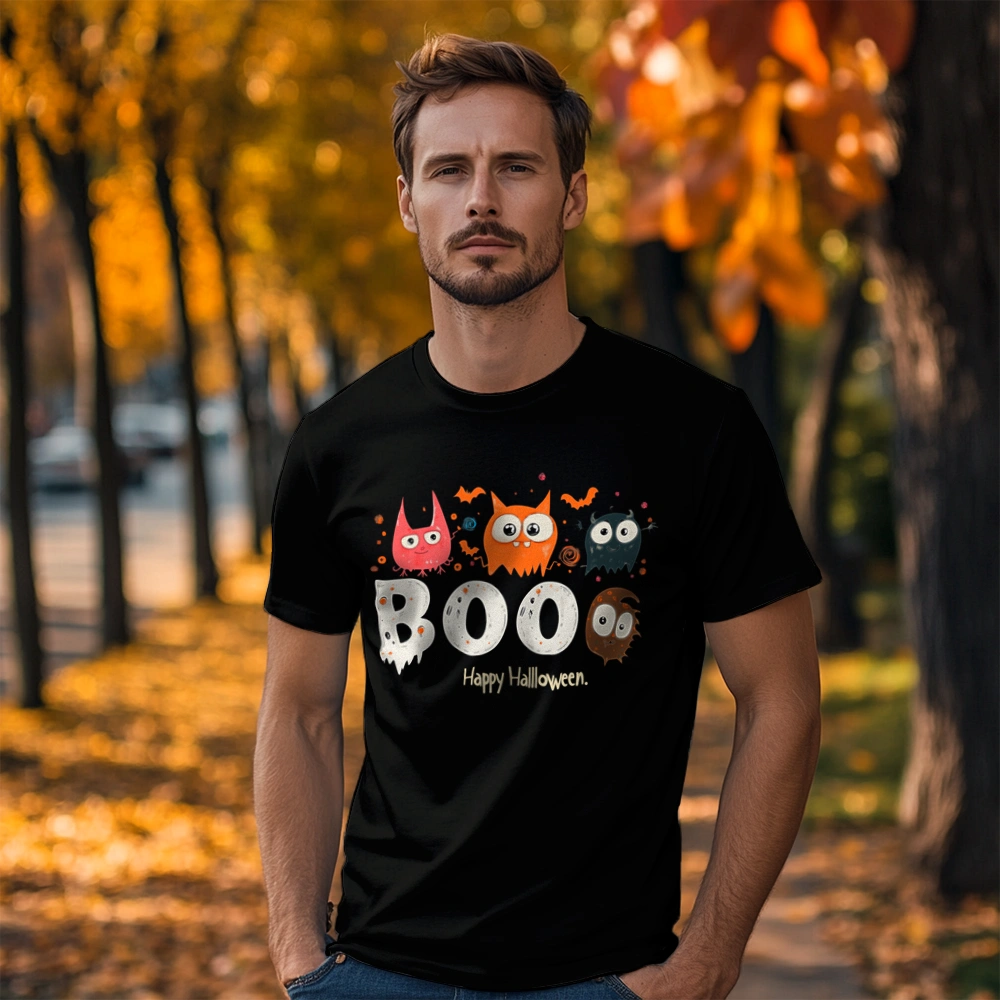 Boo Halloween Happy - Męska Koszulka Czarna