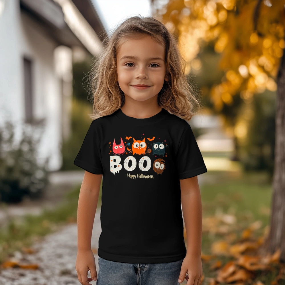 Boo Halloween Happy - Dziecięca Koszulka Czarna