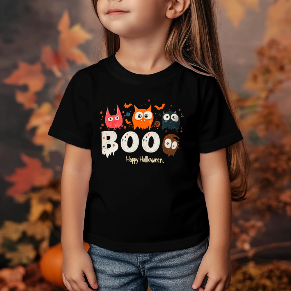 Boo Halloween Happy - Dziecięca Koszulka Czarna