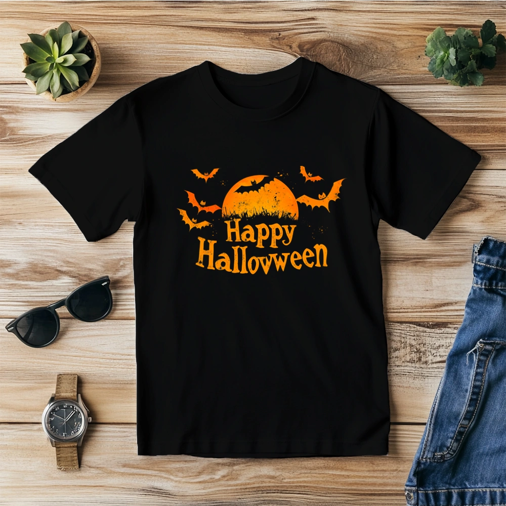 Happy Halloween Napis Nietoperze - Męska Koszulka Czarna