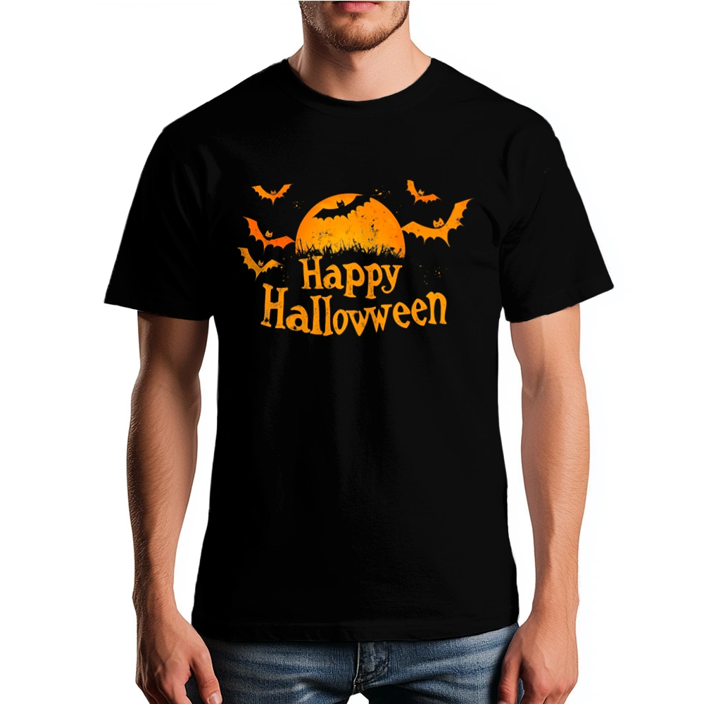 Happy Halloween Napis Nietoperze - Męska Koszulka Czarna