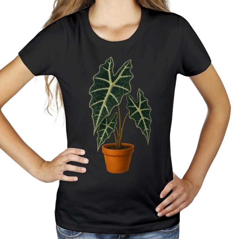 Alocasia sanderiana - Damska Koszulka Czarna